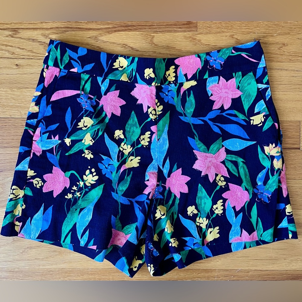 J.Crew beautiful, vibrant NWOT flowered, flat front shorts.
